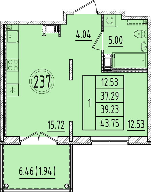 2 ккв (Евро) 37,3 м²