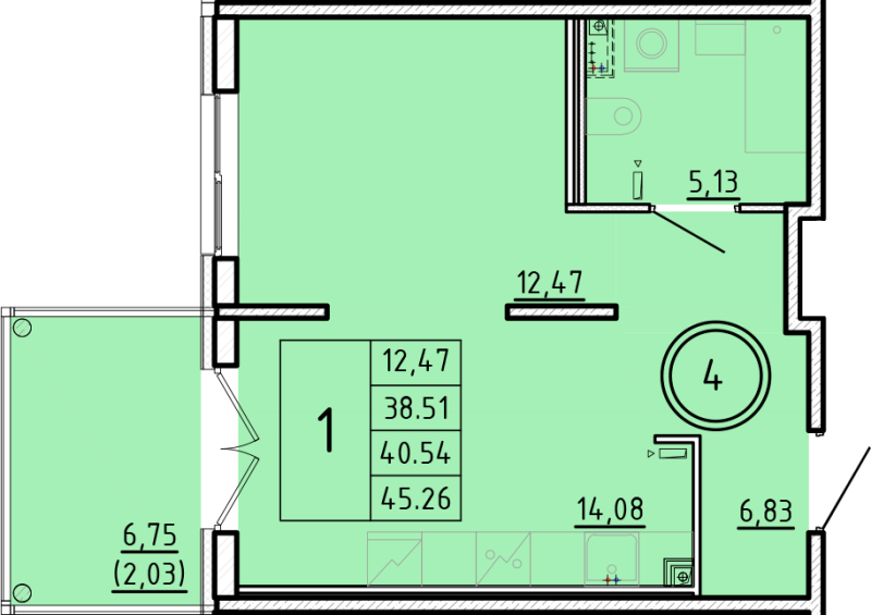 1 ккв 38,5 м²