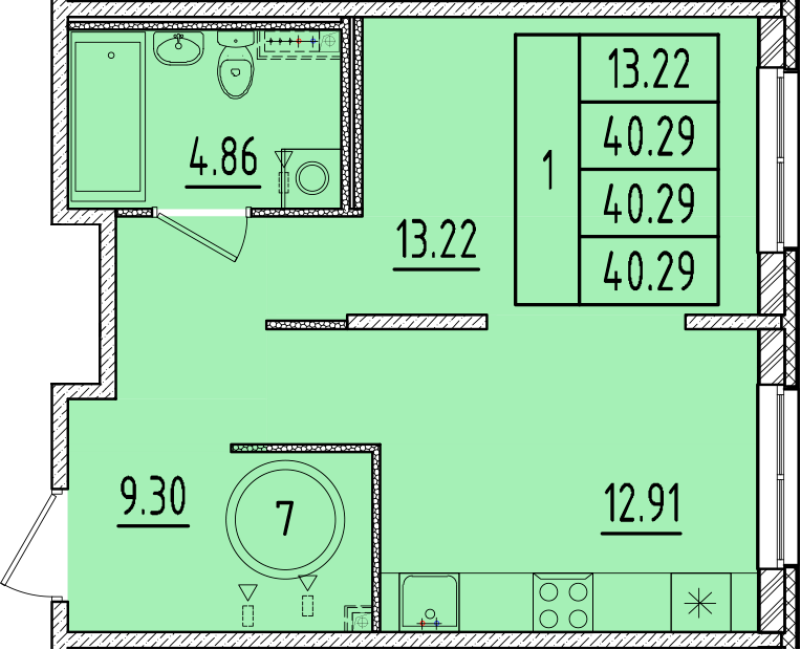 1 ккв 40,3 м²