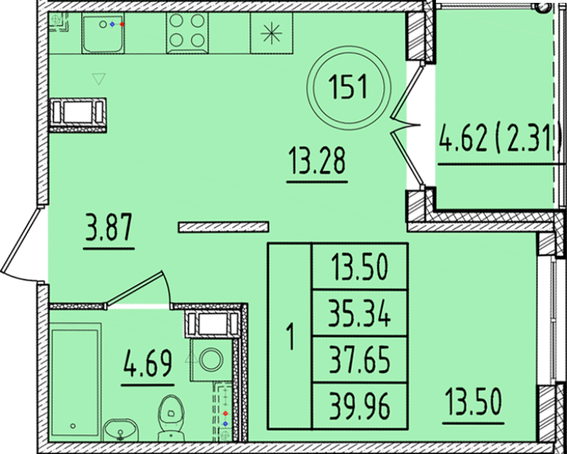 1 ккв 35,3 м²