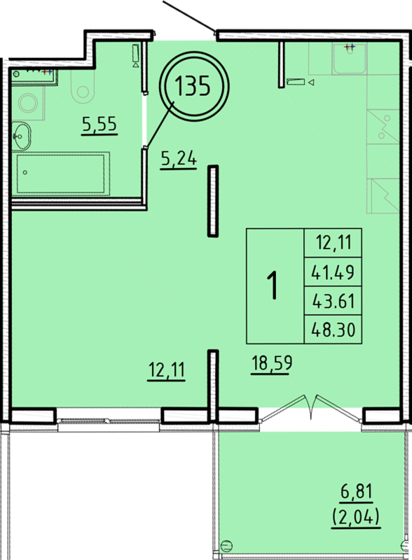 2 ккв (Евро) 41,5 м²
