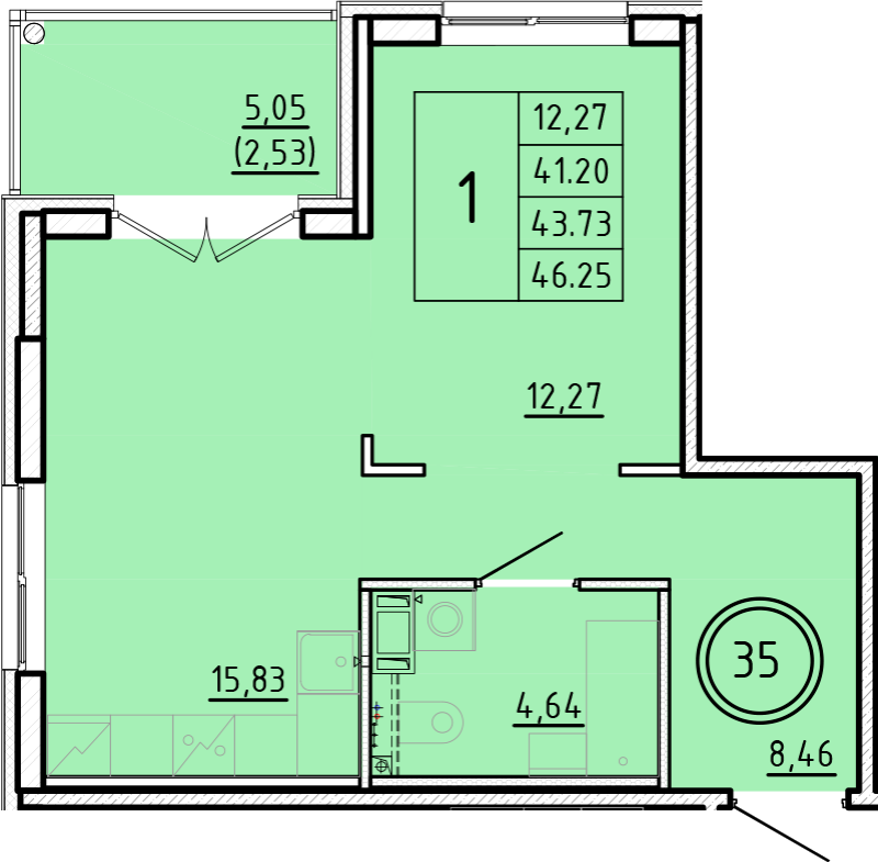 2 ккв (Евро) 41,2 м²