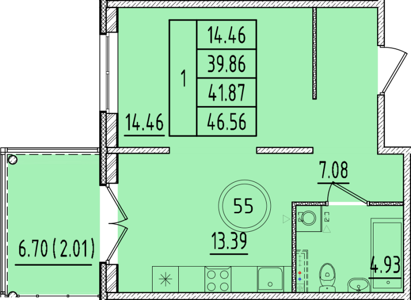 1 ккв 39,9 м²