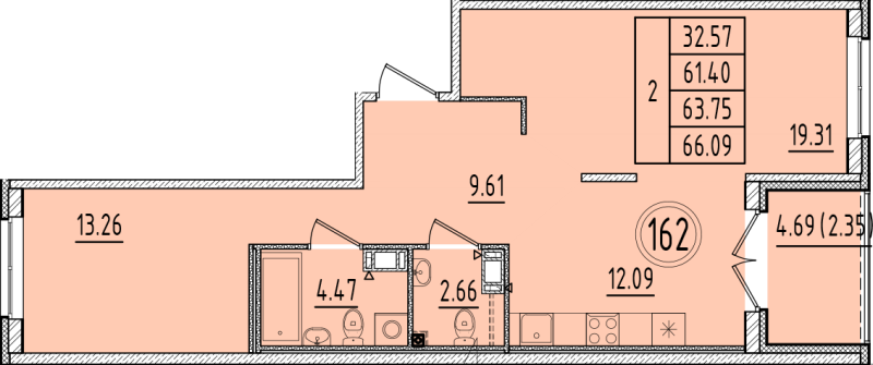 2 ккв 61,4 м²