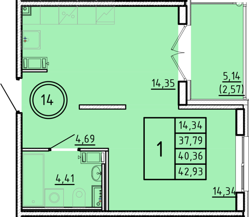 1 ккв 37,8 м²
