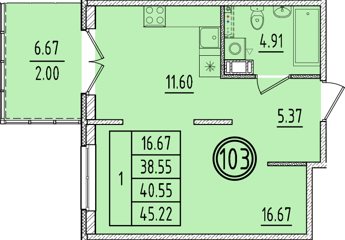 1 ккв 38,6 м²