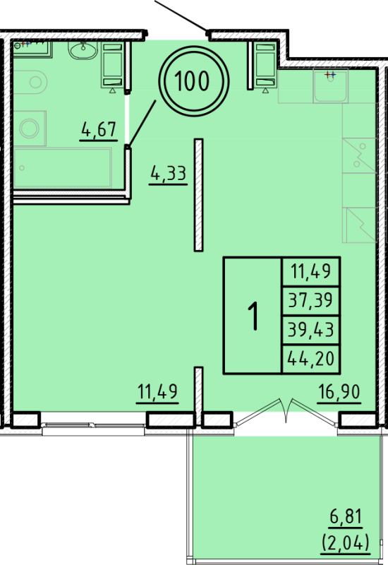 2 ккв (Евро) 37,4 м²