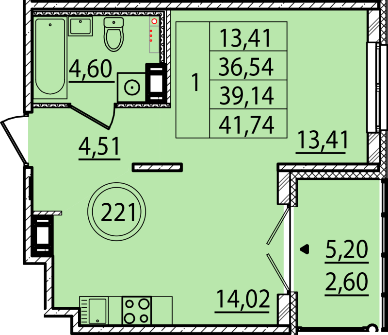 1 ккв 36,5 м²