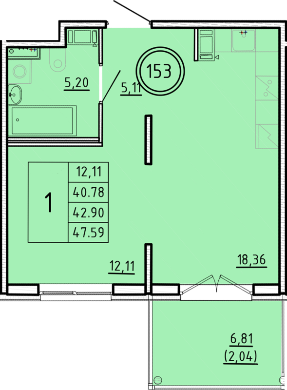 2 ккв (Евро) 40,8 м²