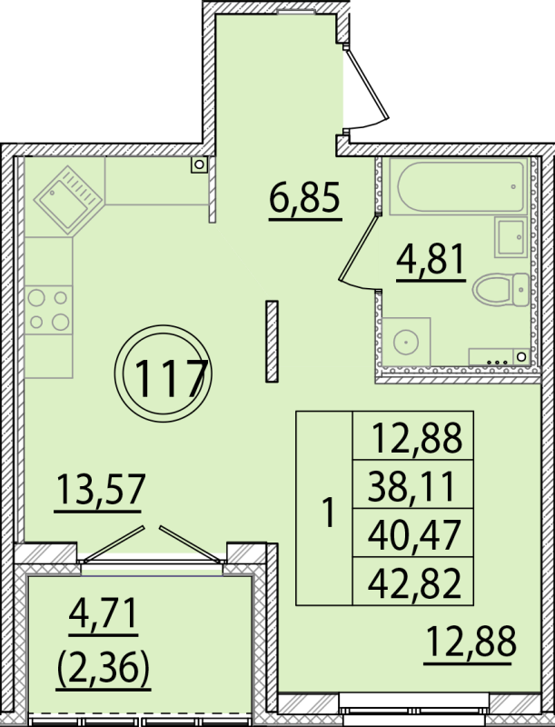 1 ккв 38,1 м²