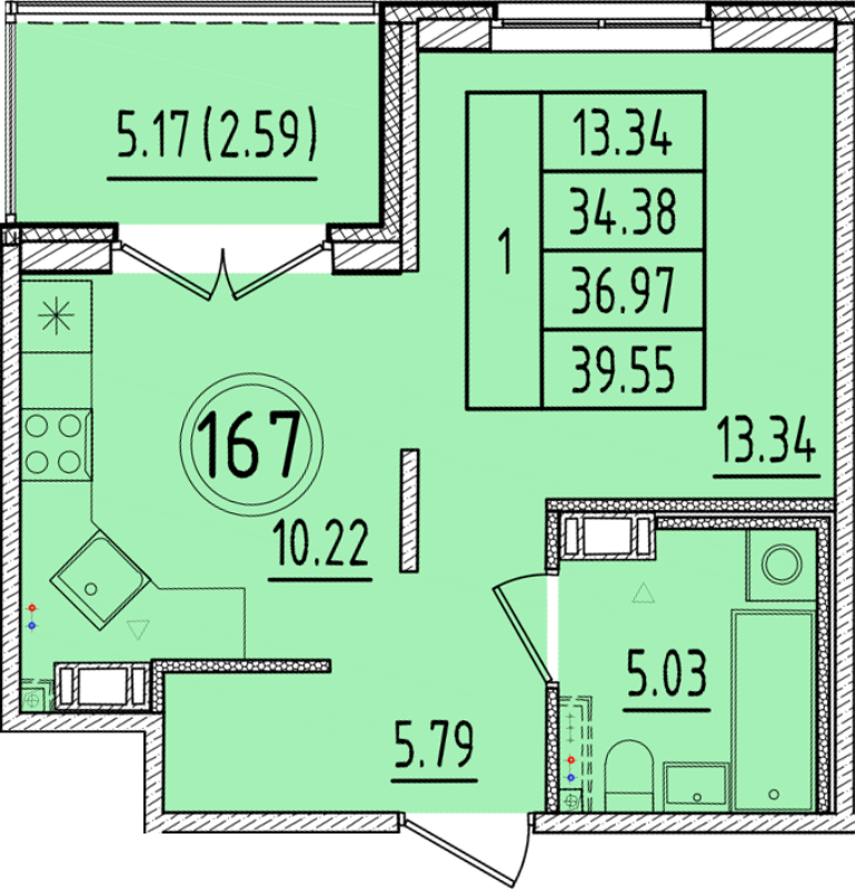 1 ккв 34,4 м²