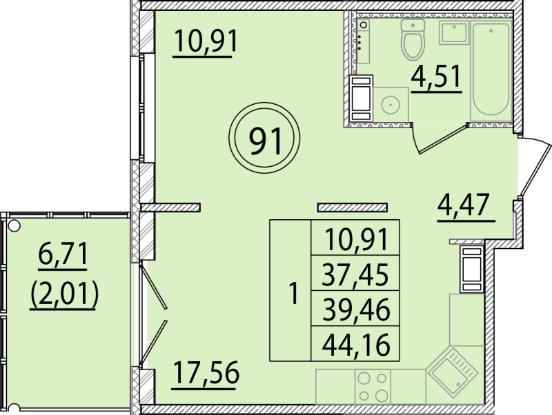 2 ккв (Евро) 37,5 м²