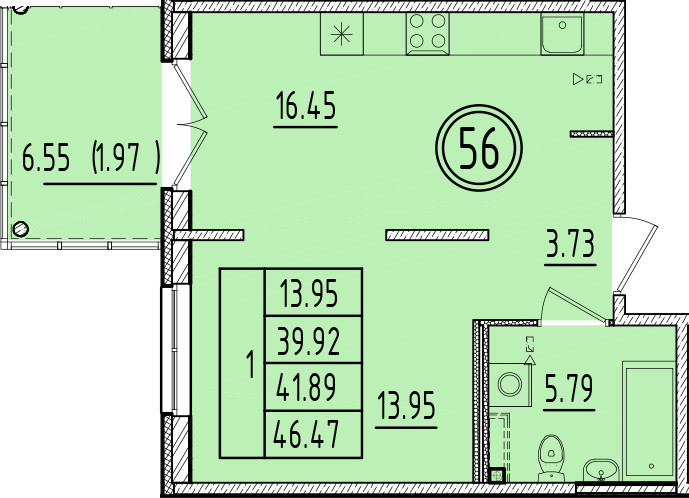2 ккв (Евро) 39,9 м²
