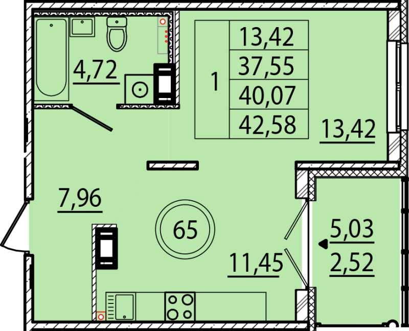 1 ккв 37,6 м²