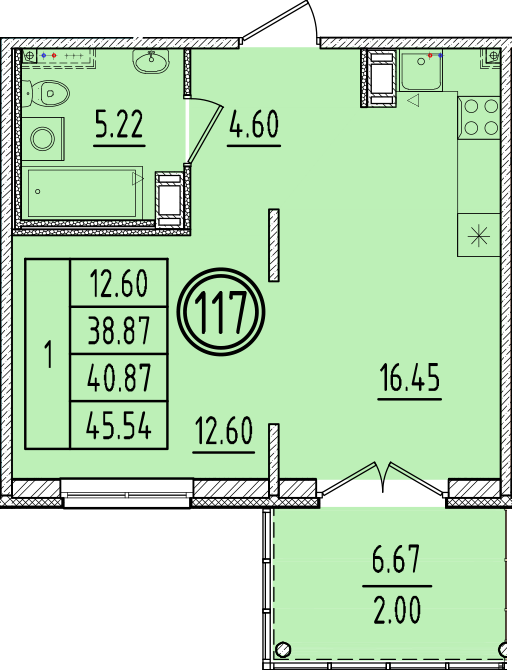 2 ккв (Евро) 38,9 м²