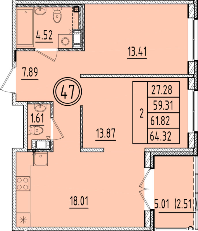 3 ккв (Евро) 59,3 м²