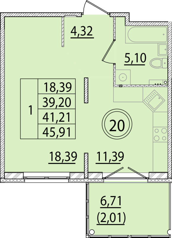 1 ккв 39,2 м²