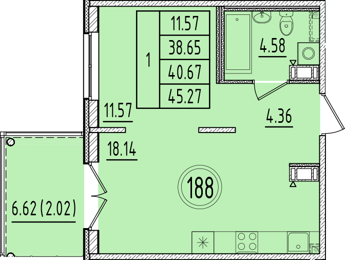 2 ккв (Евро) 38,7 м²