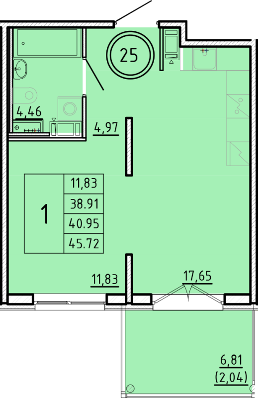 2 ккв (Евро) 38,9 м²