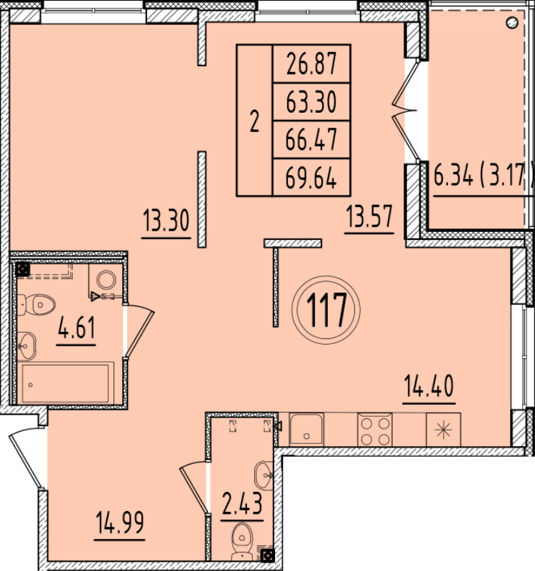 2 ккв 63,3 м²