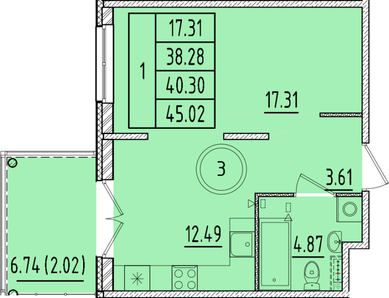 1 ккв 38,3 м²