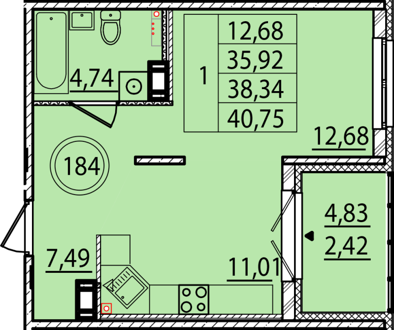 1 ккв 35,9 м²