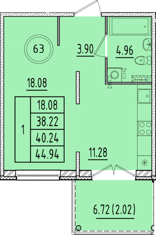 1 ккв 38,2 м²