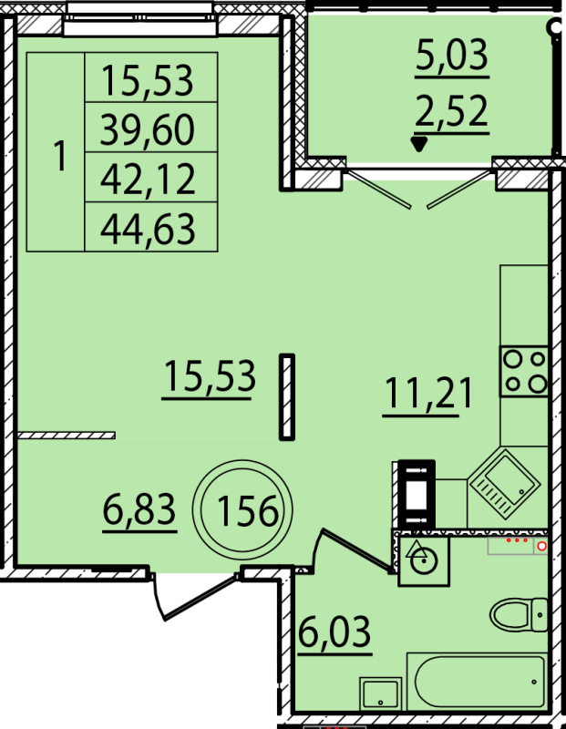 1 ккв 39,6 м²