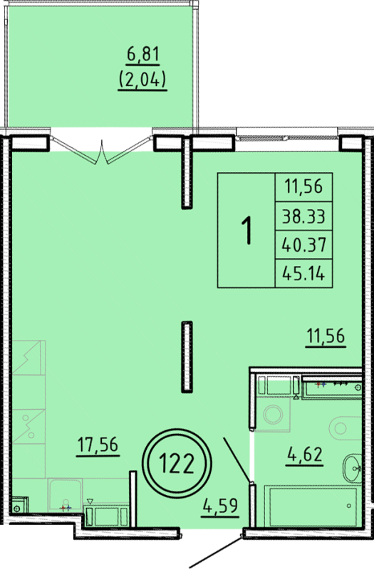 2 ккв (Евро) 38,3 м²
