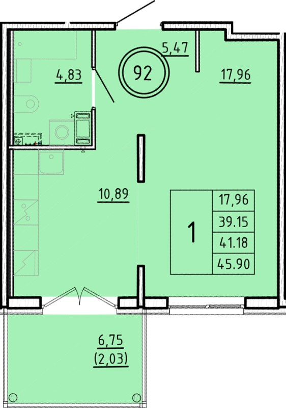 1 ккв 39,2 м²