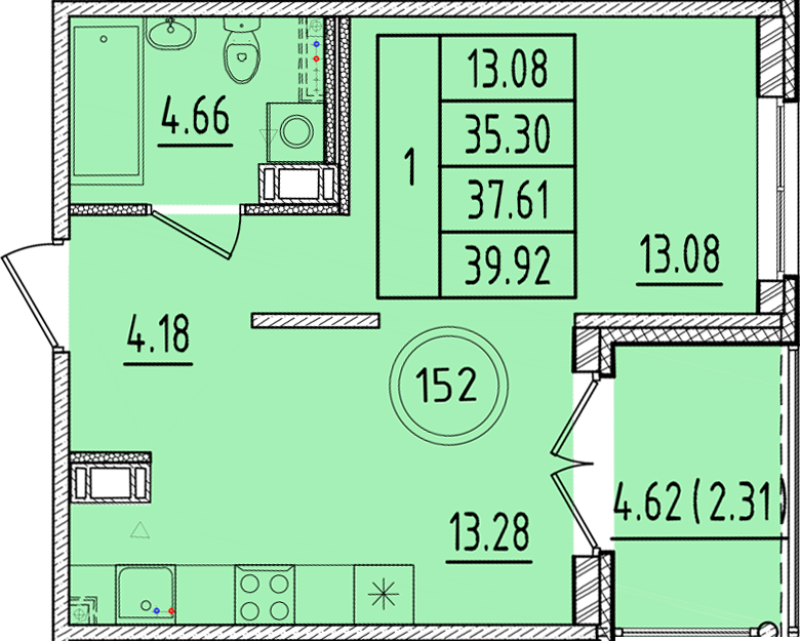 1 ккв 35,3 м²