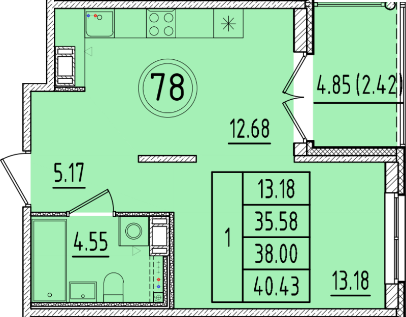1 ккв 35,6 м²