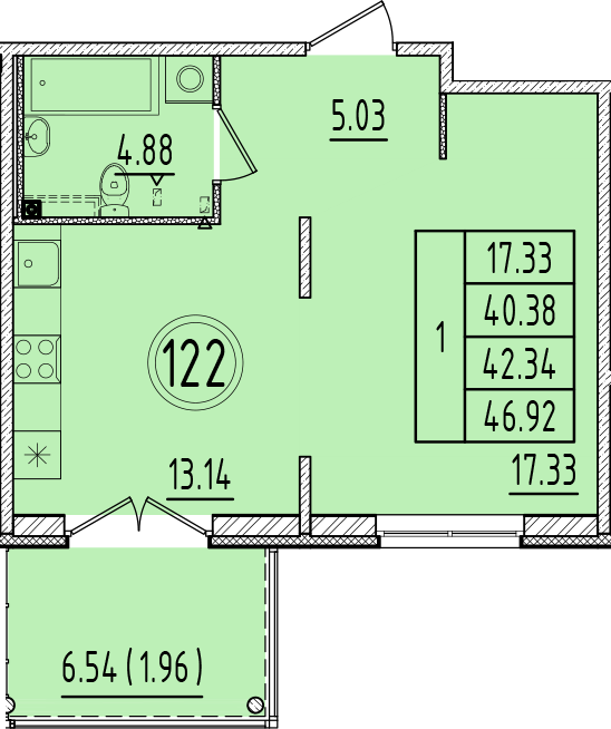 1 ккв 40,4 м²