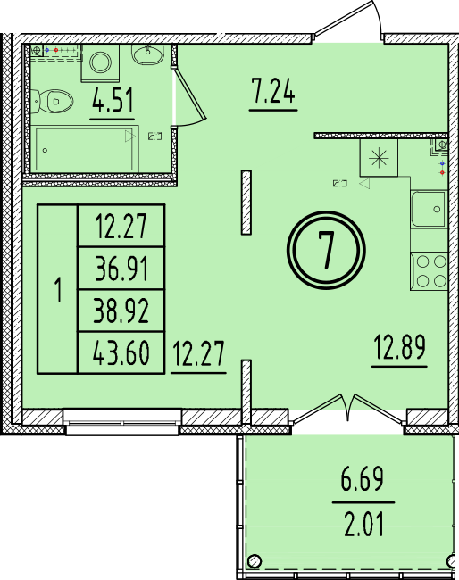 1 ккв 36,9 м²