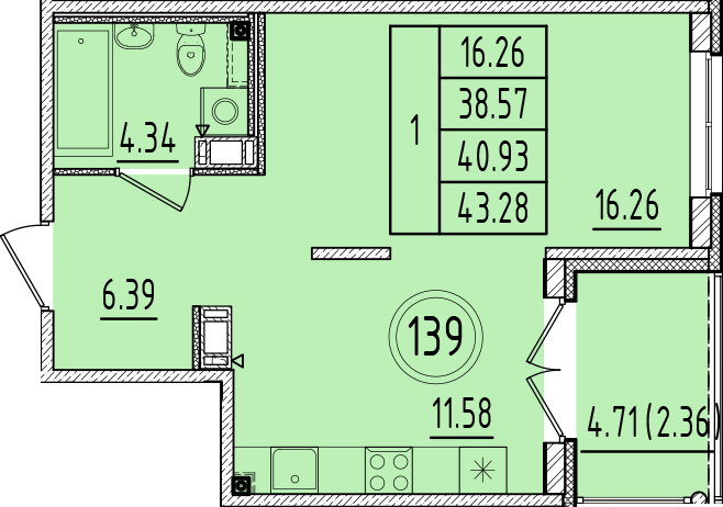 1 ккв 38,6 м²