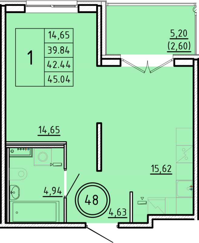 2 ккв (Евро) 39,8 м²