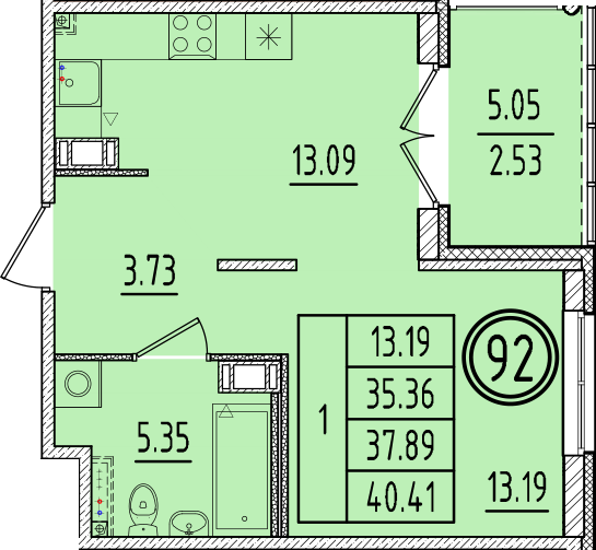 1 ккв 35,4 м²