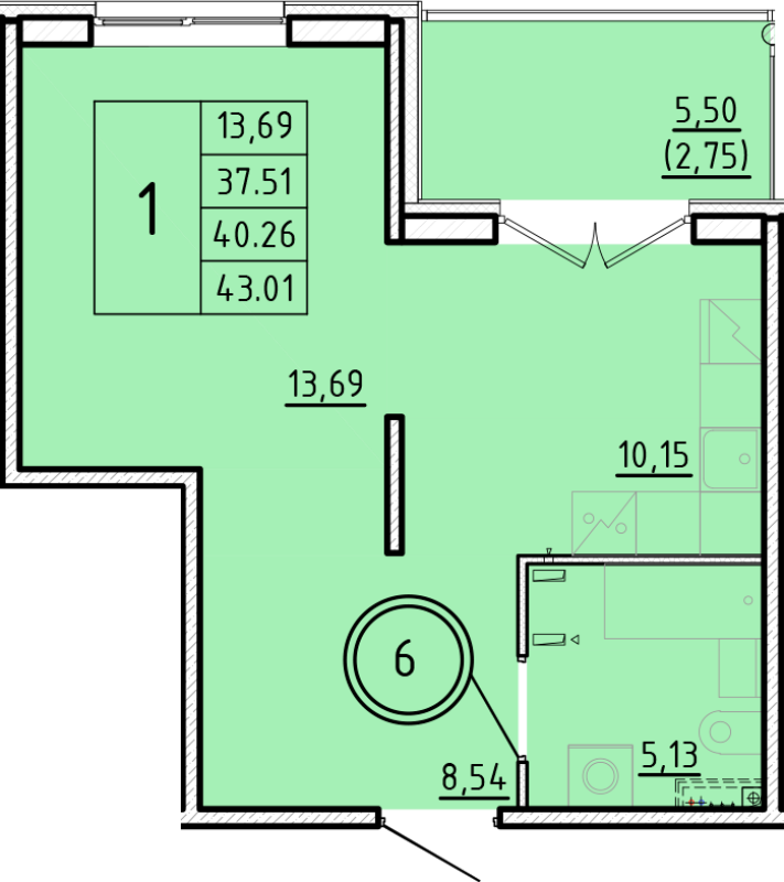 1 ккв 37,5 м²