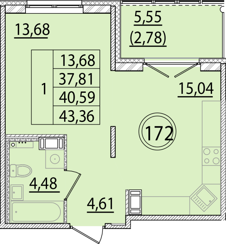 2 ккв (Евро) 37,8 м²