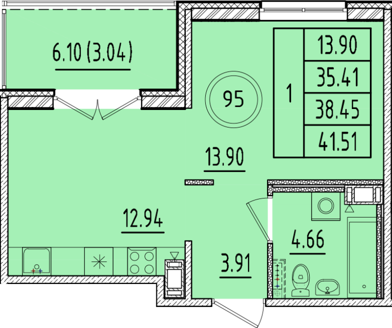 1 ккв 35,4 м²