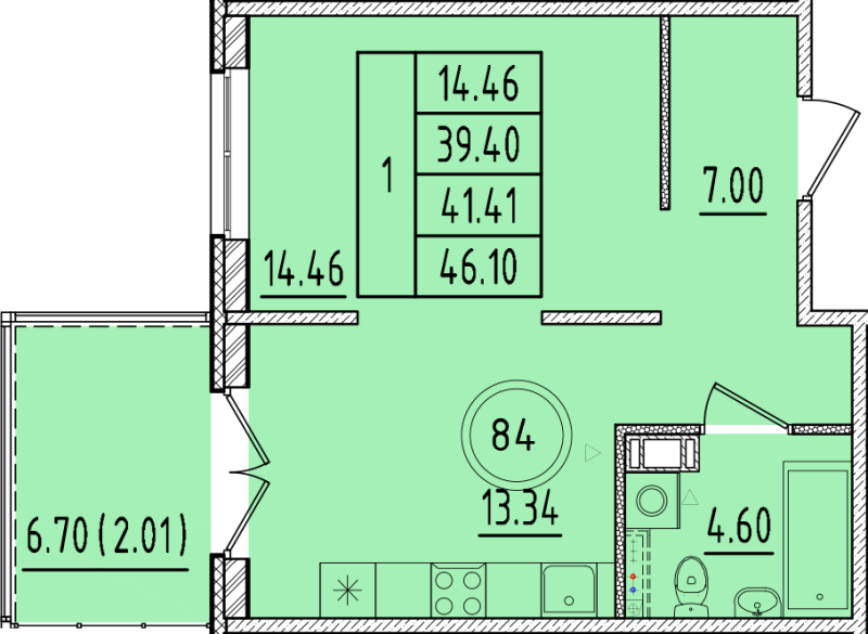 1 ккв 39,4 м²