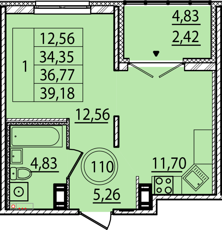 1 ккв 34,4 м²