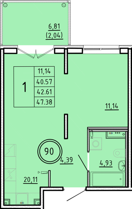 2 ккв (Евро) 40,6 м²