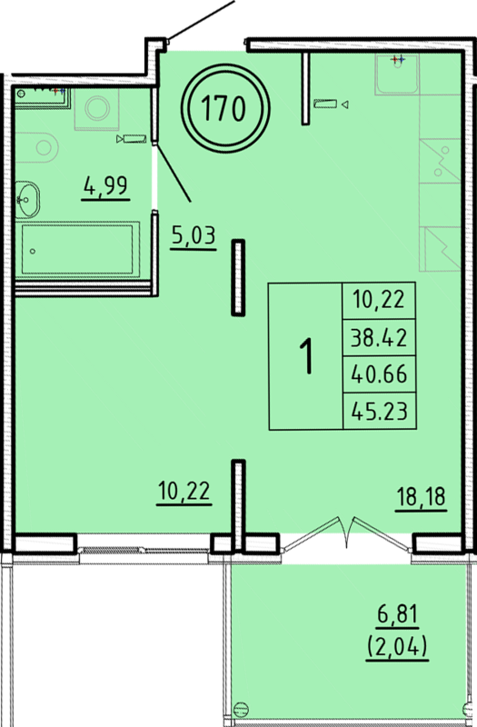 1 ккв 38,4 м²