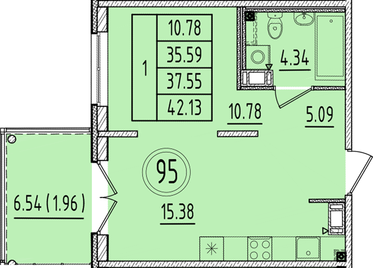 2 ккв (Евро) 35,6 м²
