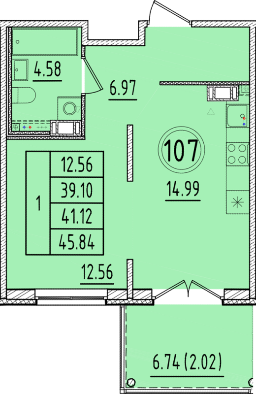 1 ккв 39,1 м²