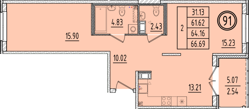 2 ккв 61,6 м²