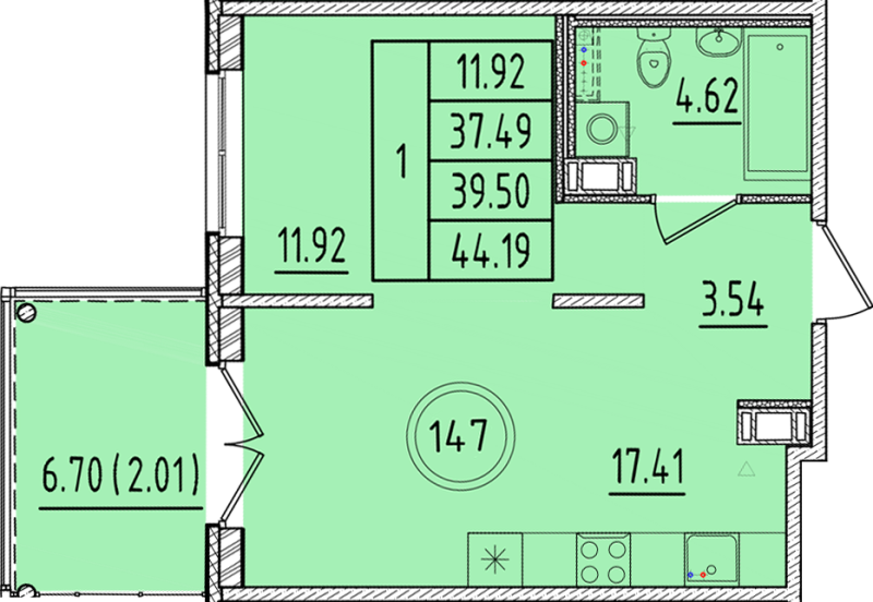 2 ккв (Евро) 37,5 м²