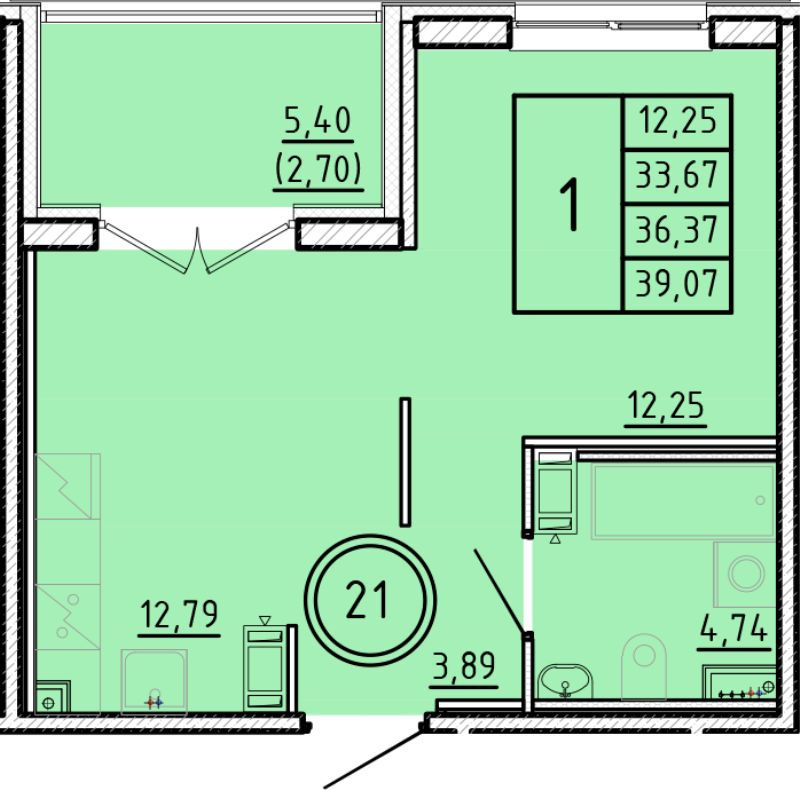 1 ккв 33,7 м²