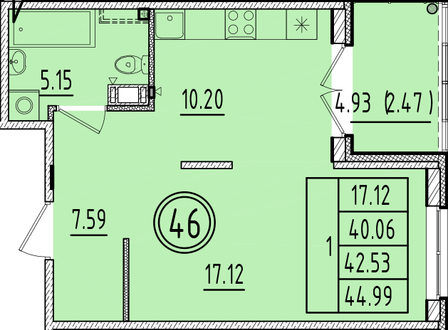 1 ккв 40,1 м²